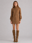Women's Brown Faux Suede Turtleneck Mini Dress