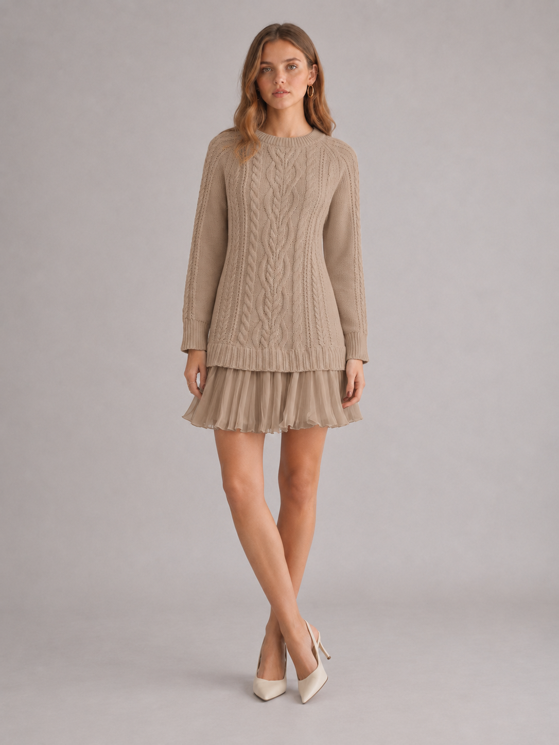 Women's Cable Knit Pleated Mini Dress