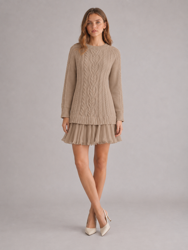 Women's Cable Knit Pleated Mini Dress