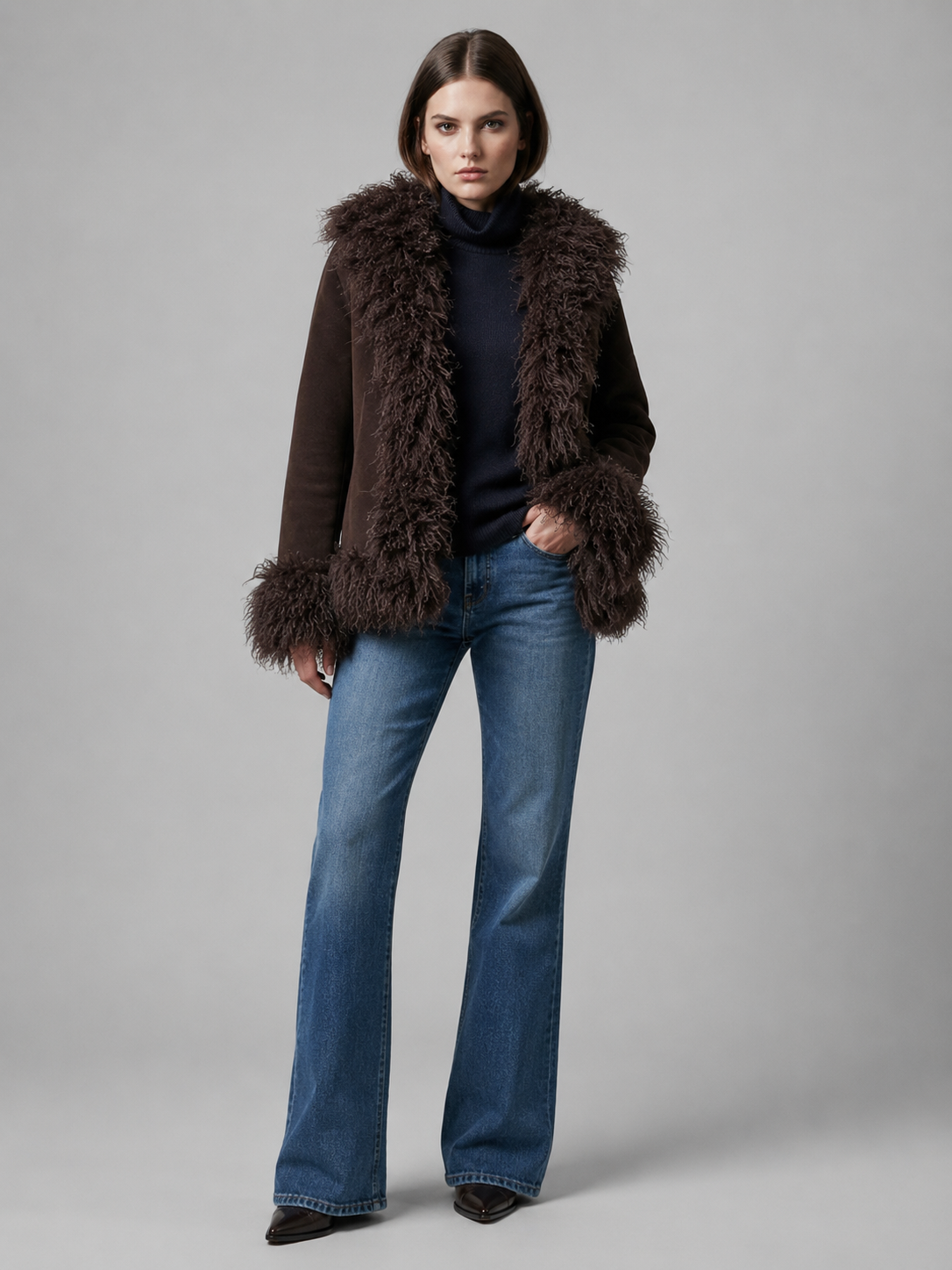 Women's Faux Fur Trim Suede Coat