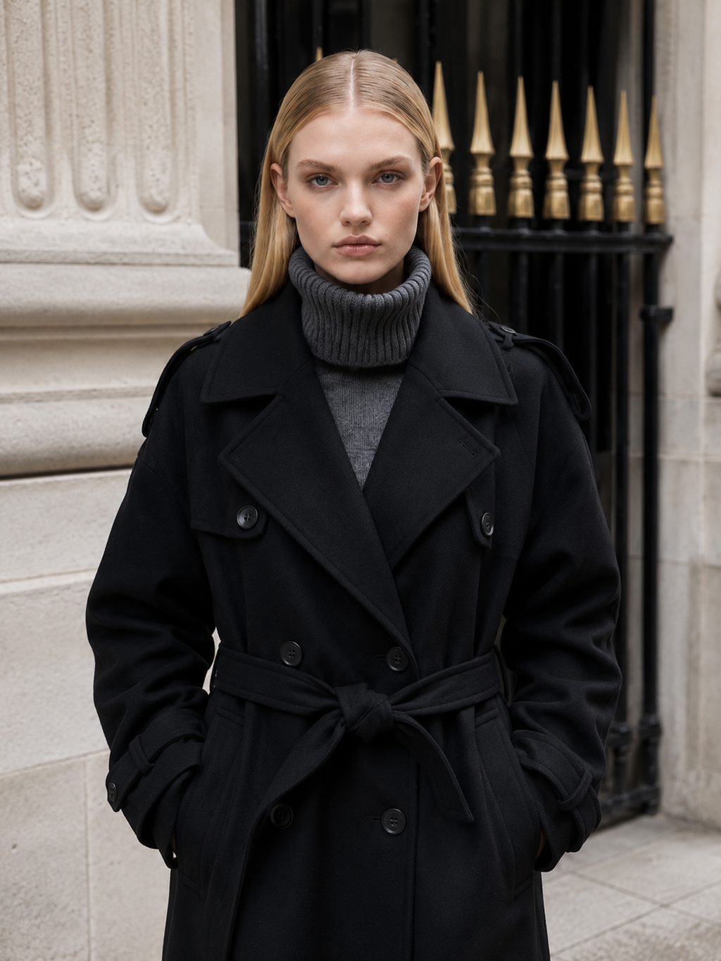 Women's Longline Belted Double-Breasted Trench Coat