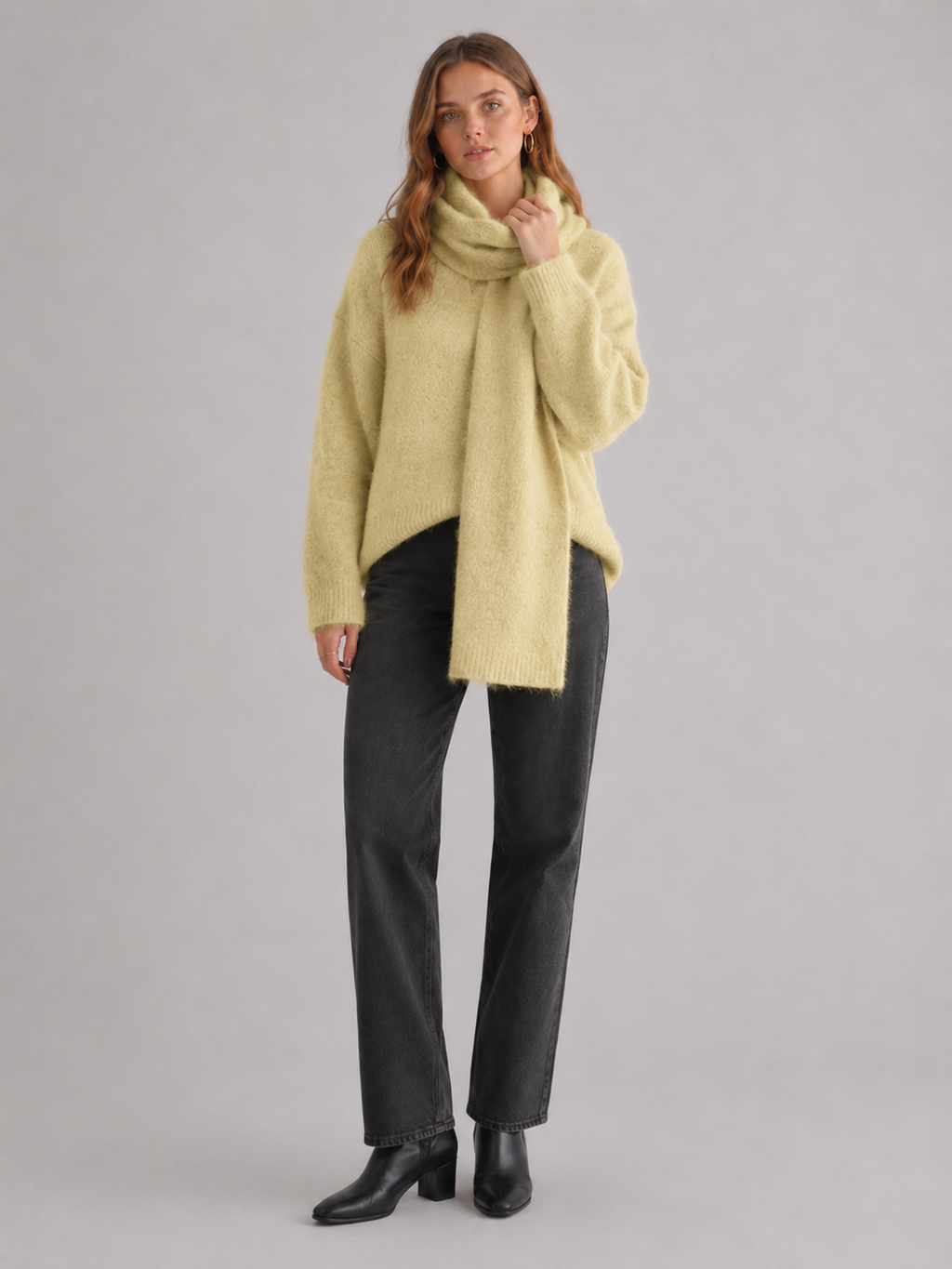 Women's Fluffy Knit Jumper & Scarf Set