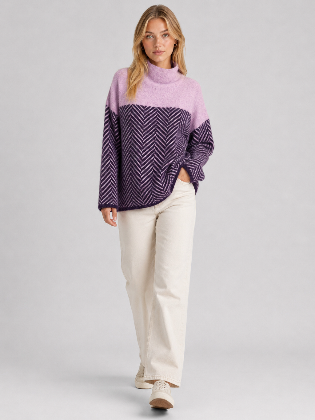 Women's Chevron Funnel-Neck Knit Jumper