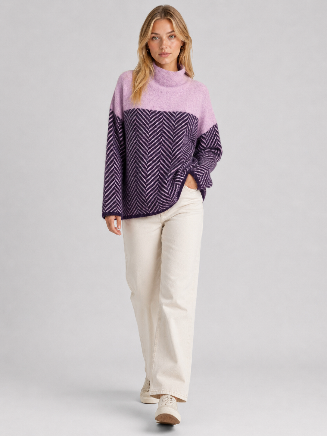 Women's Chevron Funnel-Neck Knit Jumper
