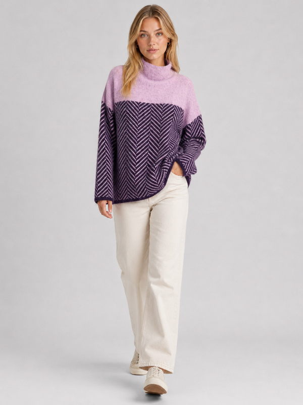 Women's Chevron Funnel-Neck Knit Jumper
