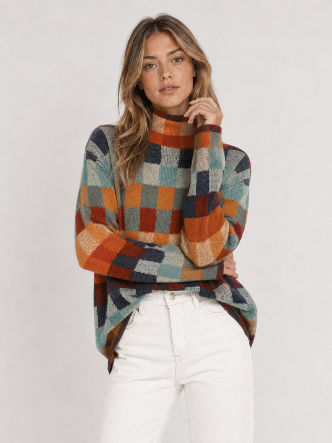 Women's Multicolour Check Knit Jumper