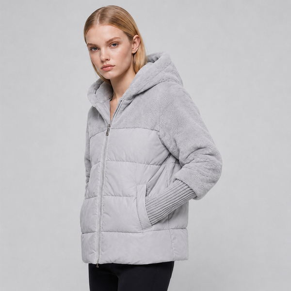 Women's Grey Hooded Winter Puffer Jacket