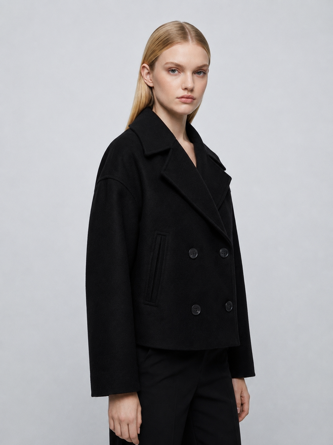 Women's Cropped Winter Wool Peacoat