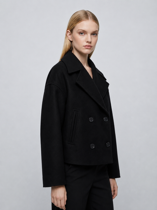 Women's Cropped Winter Wool Peacoat