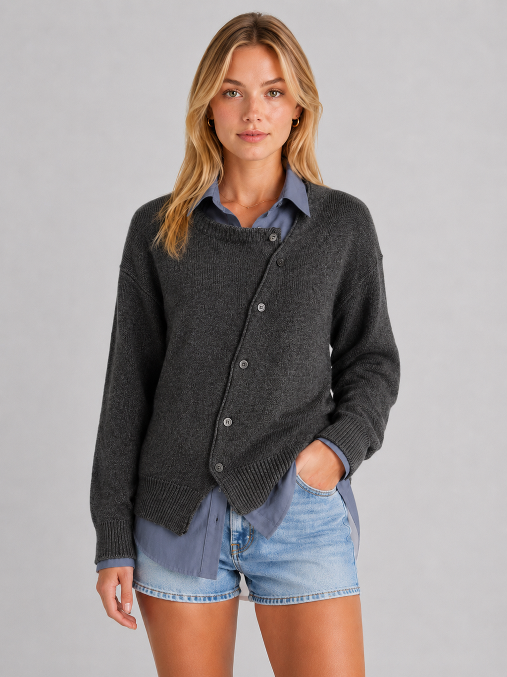 Women's Asymmetric Button Knit Jumper