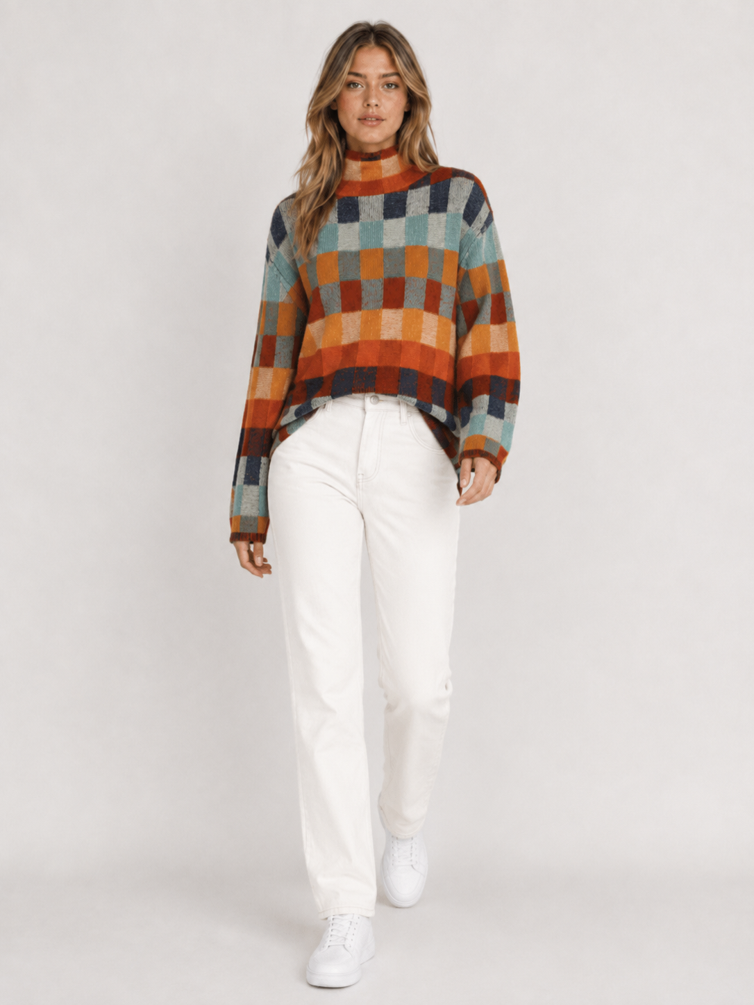 Women's Multicolour Check Knit Jumper