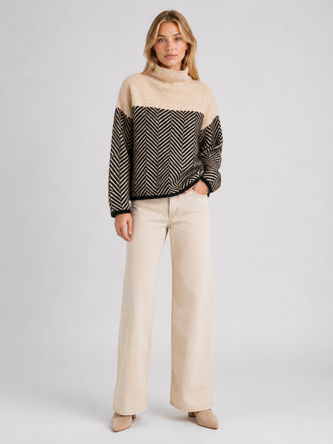 Women's Chevron Funnel-Neck Knit Jumper Secondary image