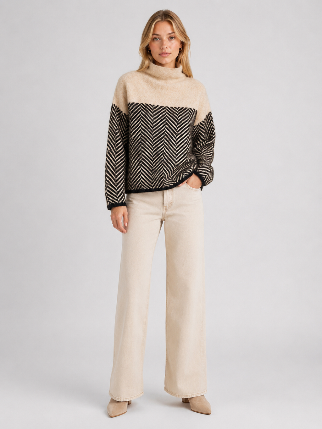 Women's Chevron Funnel-Neck Knit Jumper