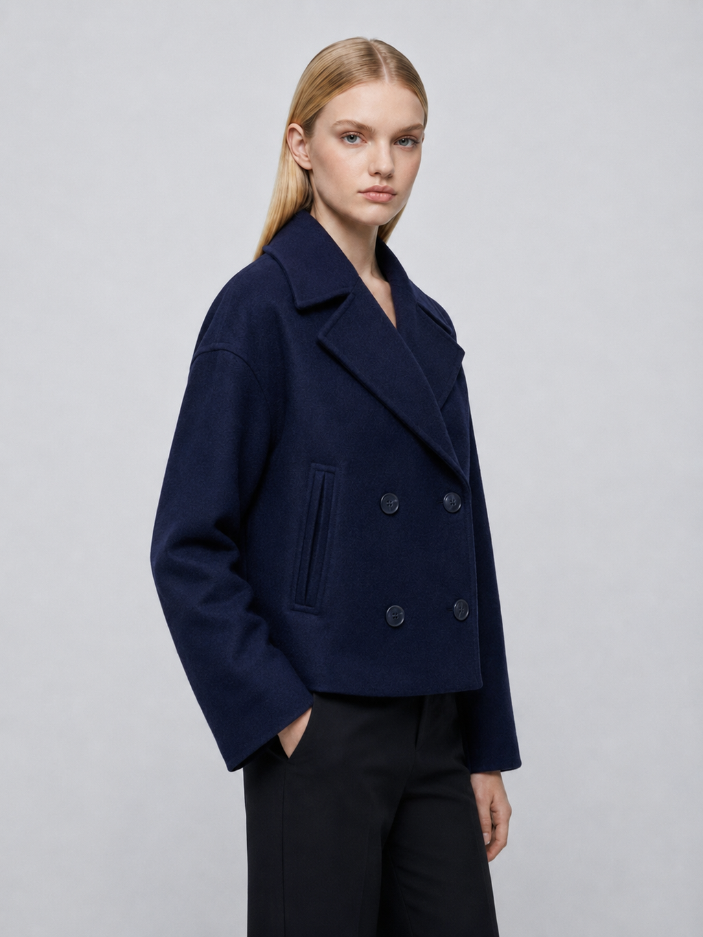Women's Cropped Winter Wool Peacoat