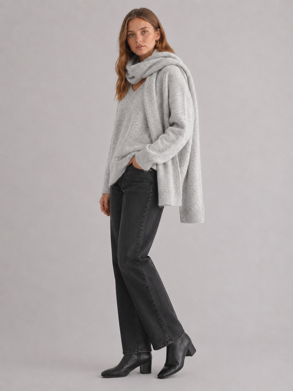 Women's Fluffy Knit Jumper & Scarf Set