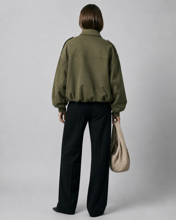 Women's Oversized Faux Suede Bomber Jacket