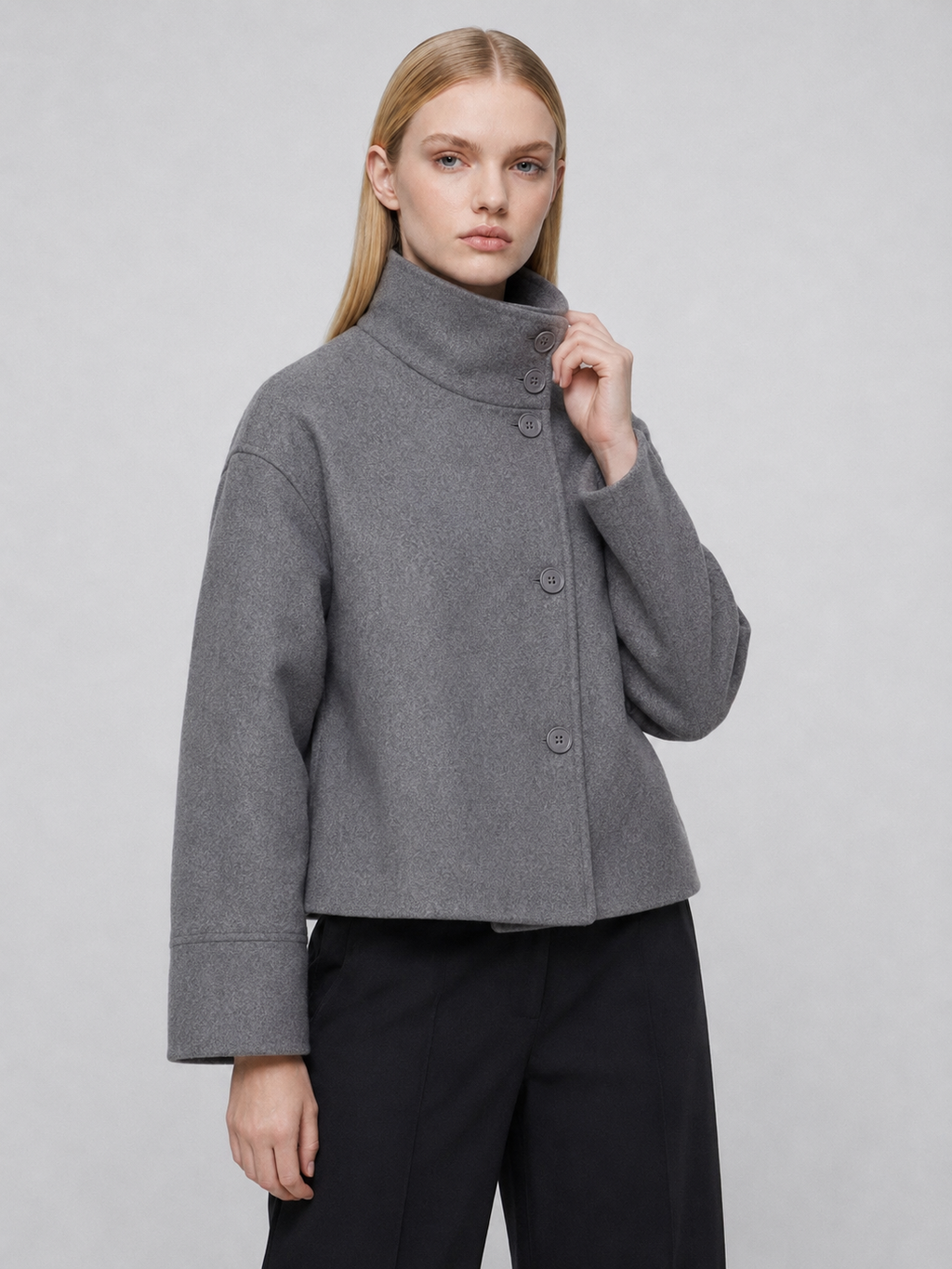 Women's Cropped Boxy Funnel-Neck Jacket