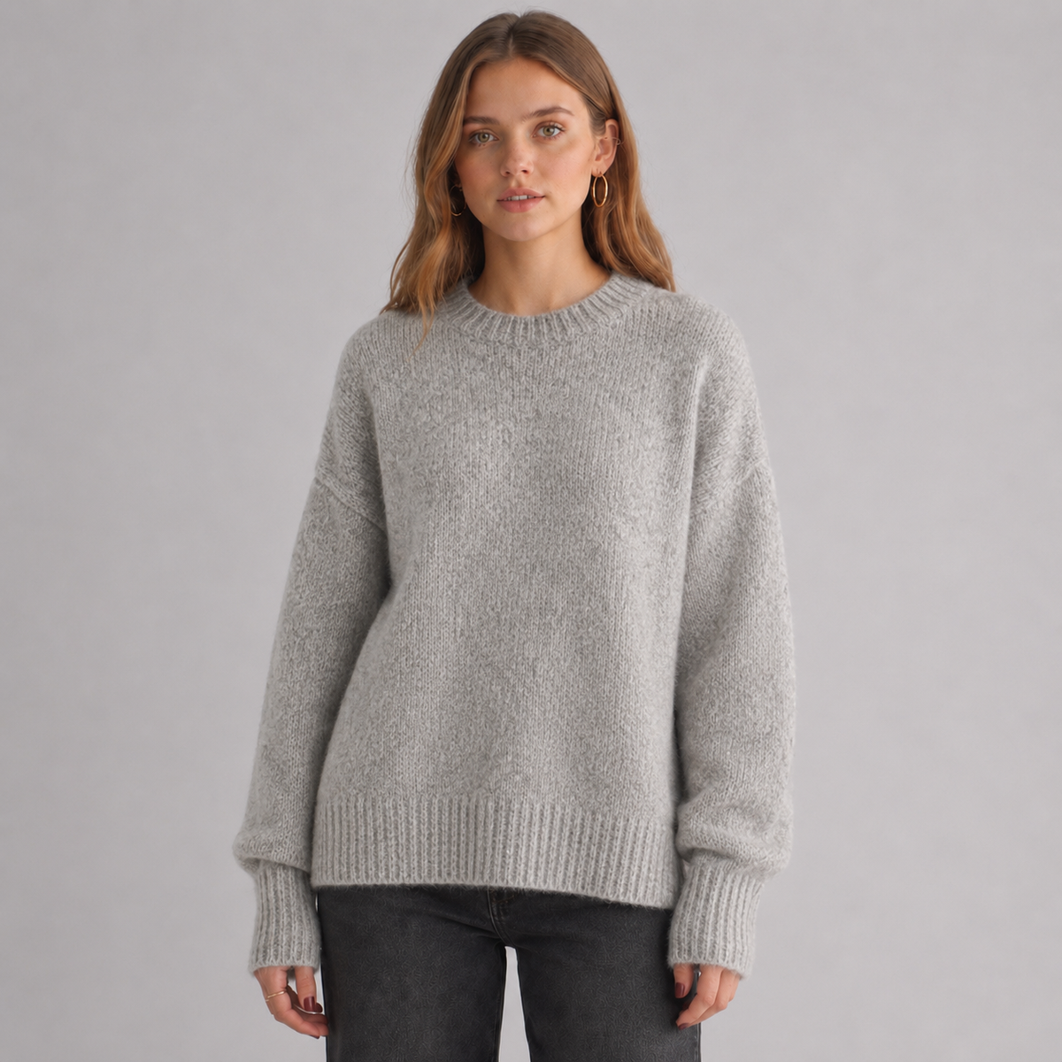 Women's Oversized Fluffy Crew Neck Knit Jumper Main image