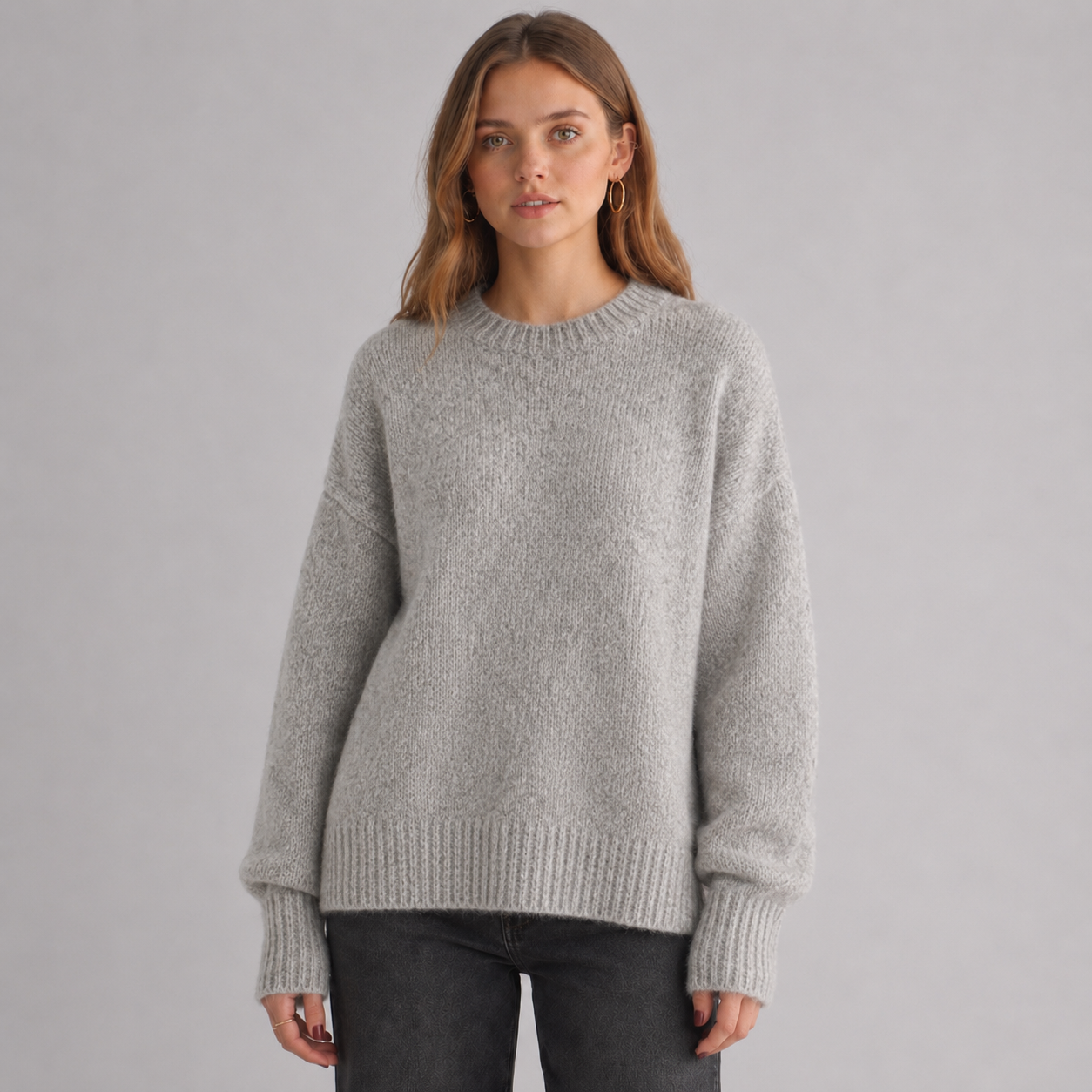 Women's Oversized Fluffy Crew Neck Knit Jumper