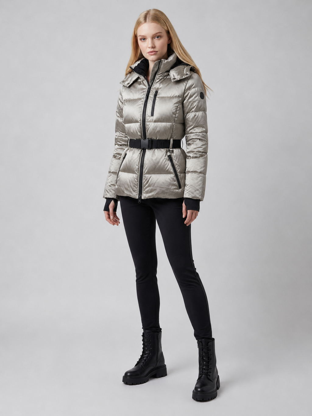Women's Belted Puffer Ski Jacket