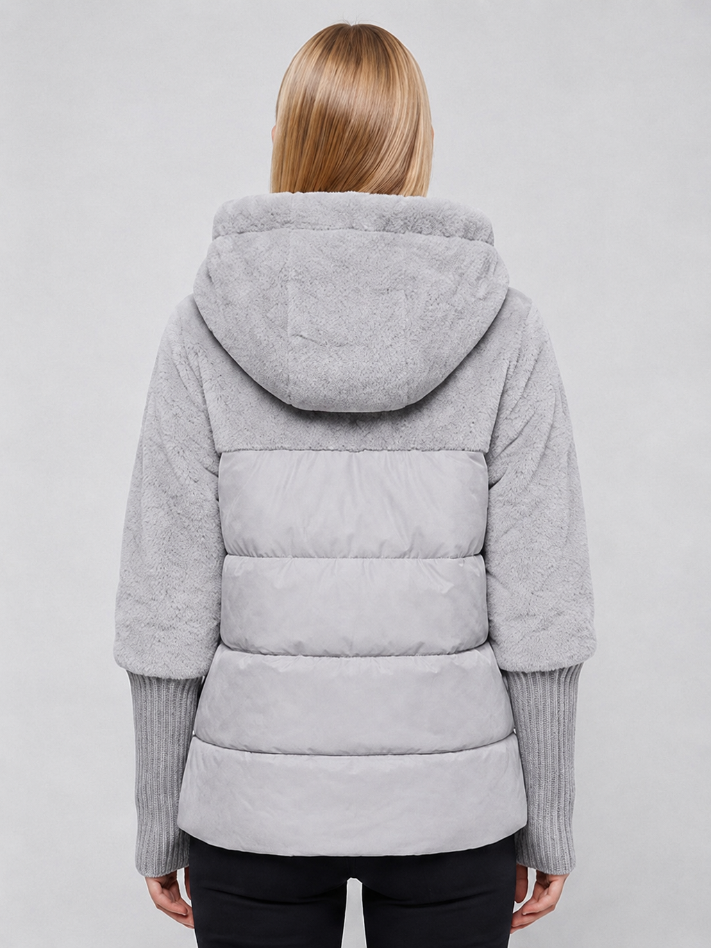 Women's Grey Hooded Winter Puffer Jacket