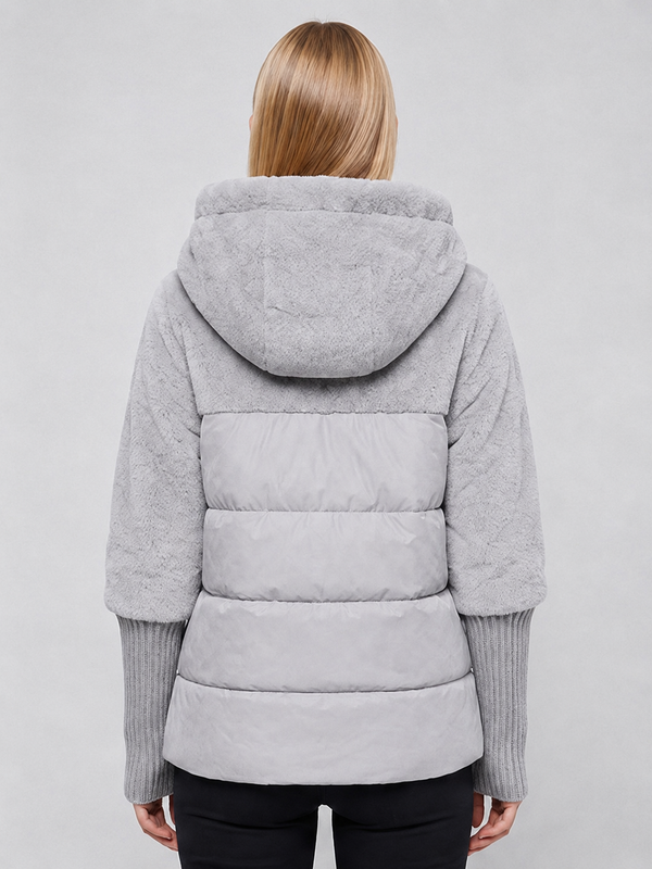 Women's Grey Hooded Winter Puffer Jacket