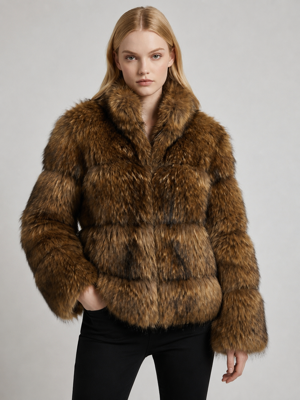 Women's Cropped Shaggy Faux Fur Jacket