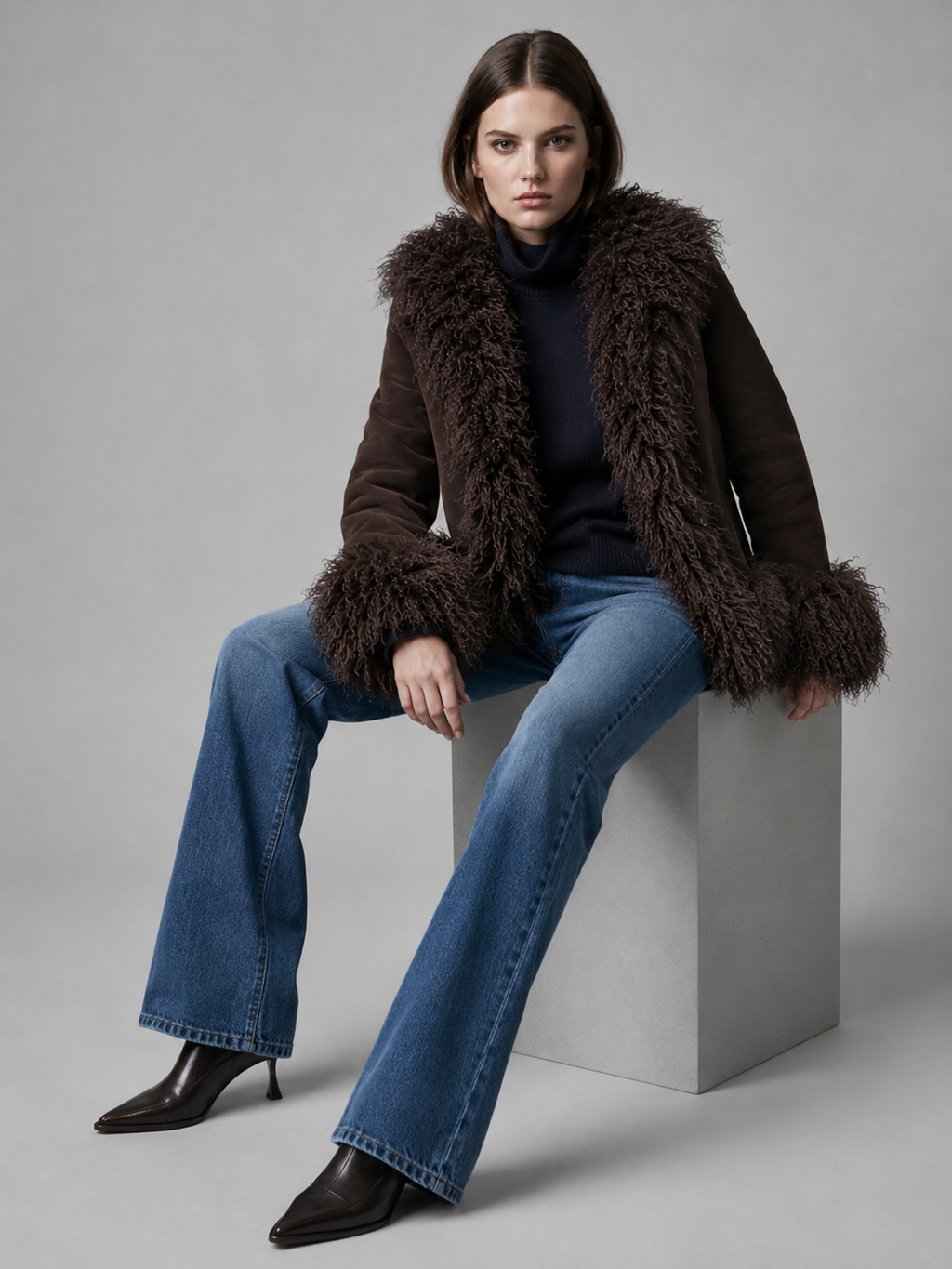 Women's Faux Fur Trim Suede Coat