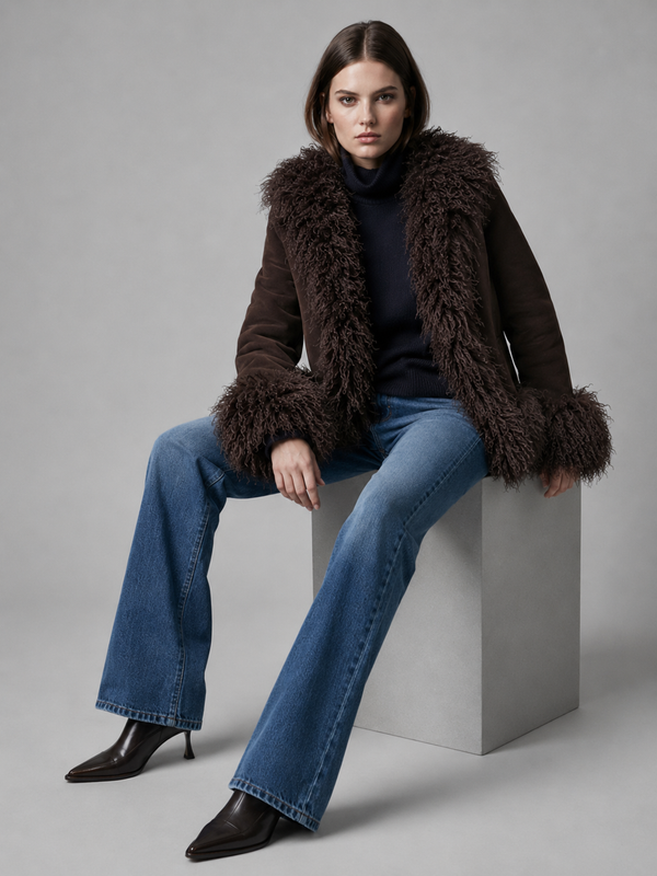 Women's Faux Fur Trim Suede Coat