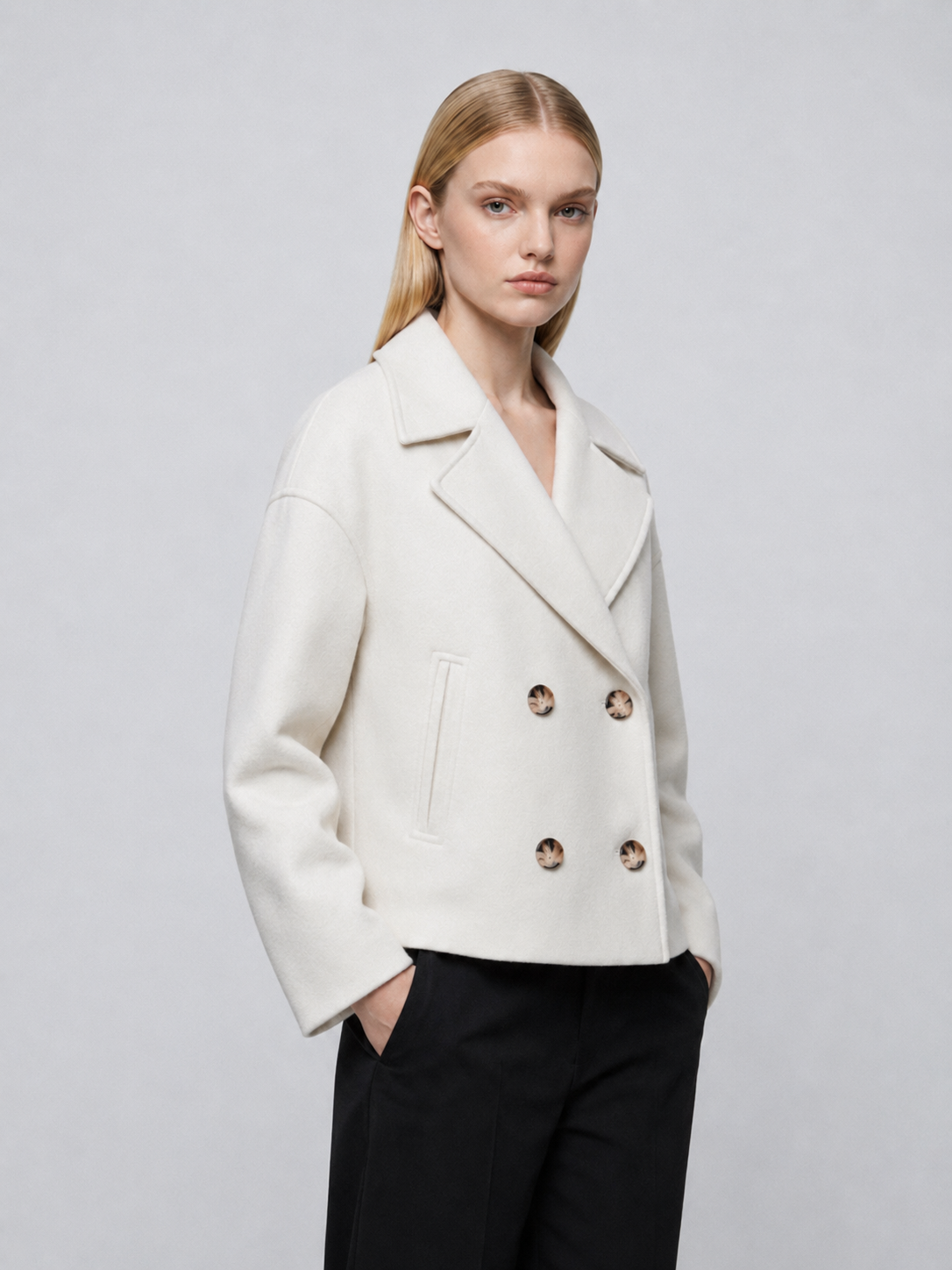 Women's Cropped Winter Wool Peacoat