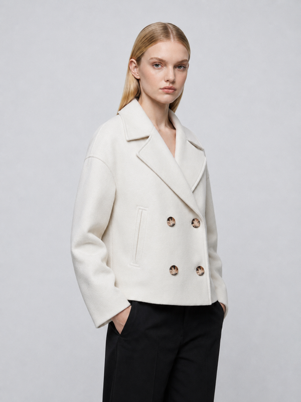 Women's Cropped Winter Wool Peacoat