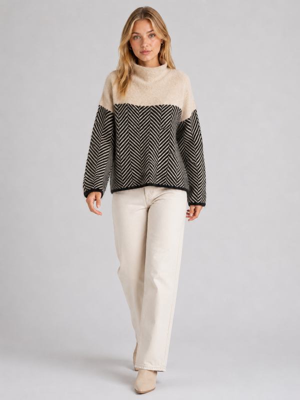 Women's Chevron Funnel-Neck Knit Jumper