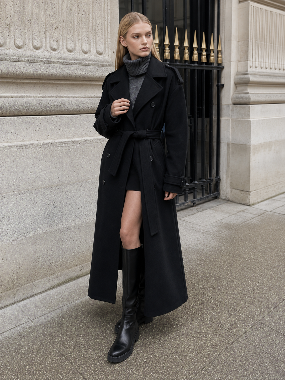 Women's Longline Belted Double-Breasted Trench Coat
