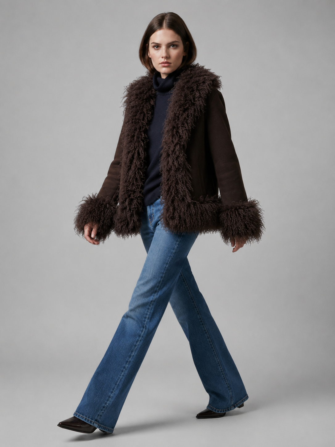 Women's Faux Fur Trim Suede Coat