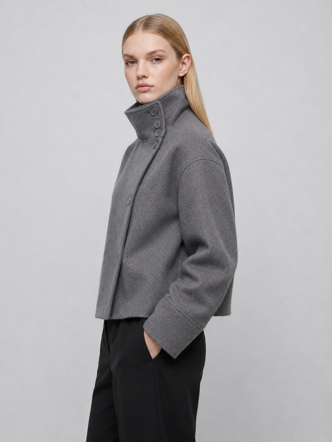 Women's Cropped Boxy Funnel-Neck Jacket