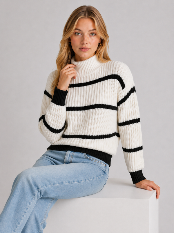 Women's Striped Mock-Neck Knit Jumper