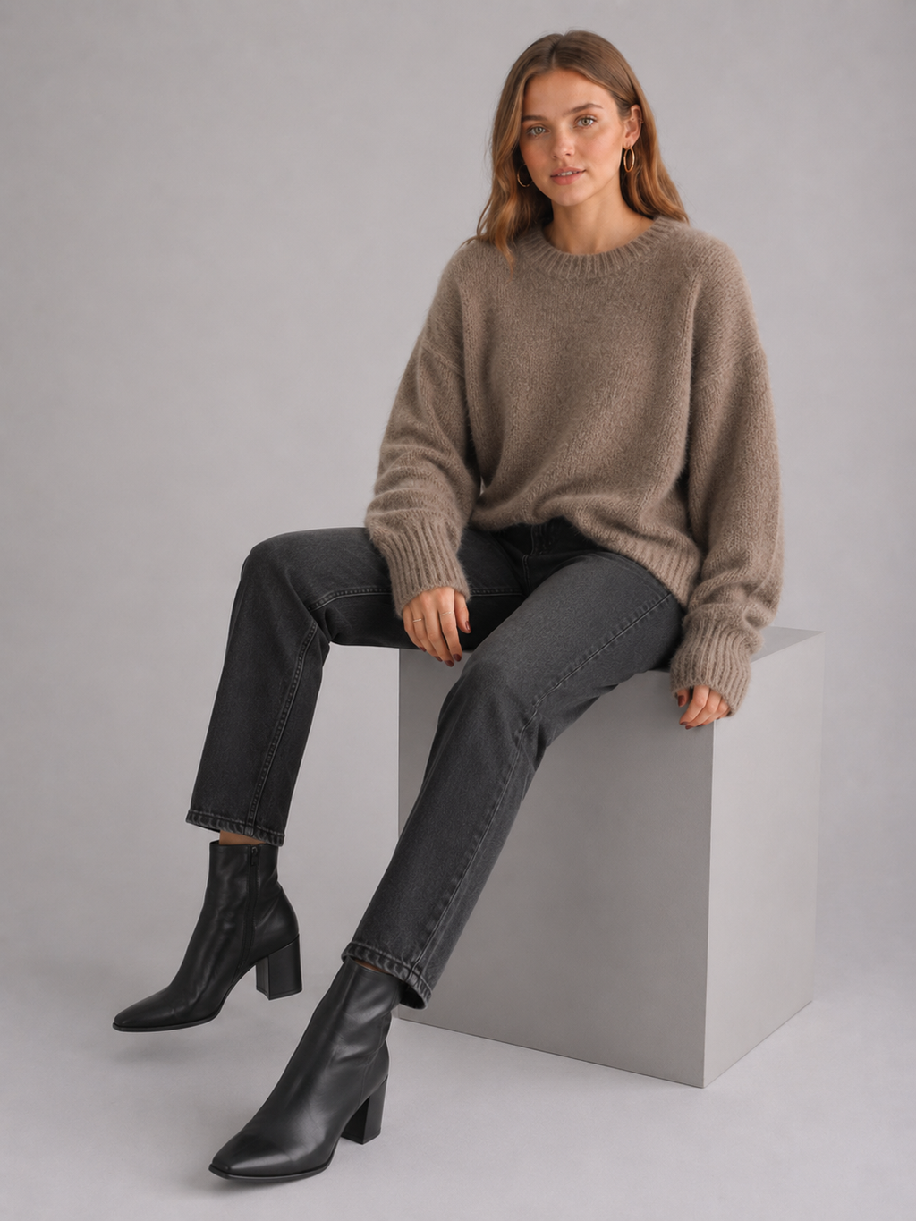 Women's Oversized Fluffy Crew Neck Knit Jumper