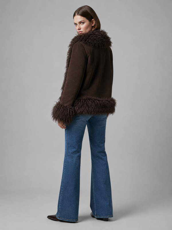 Women's Faux Fur Trim Suede Coat