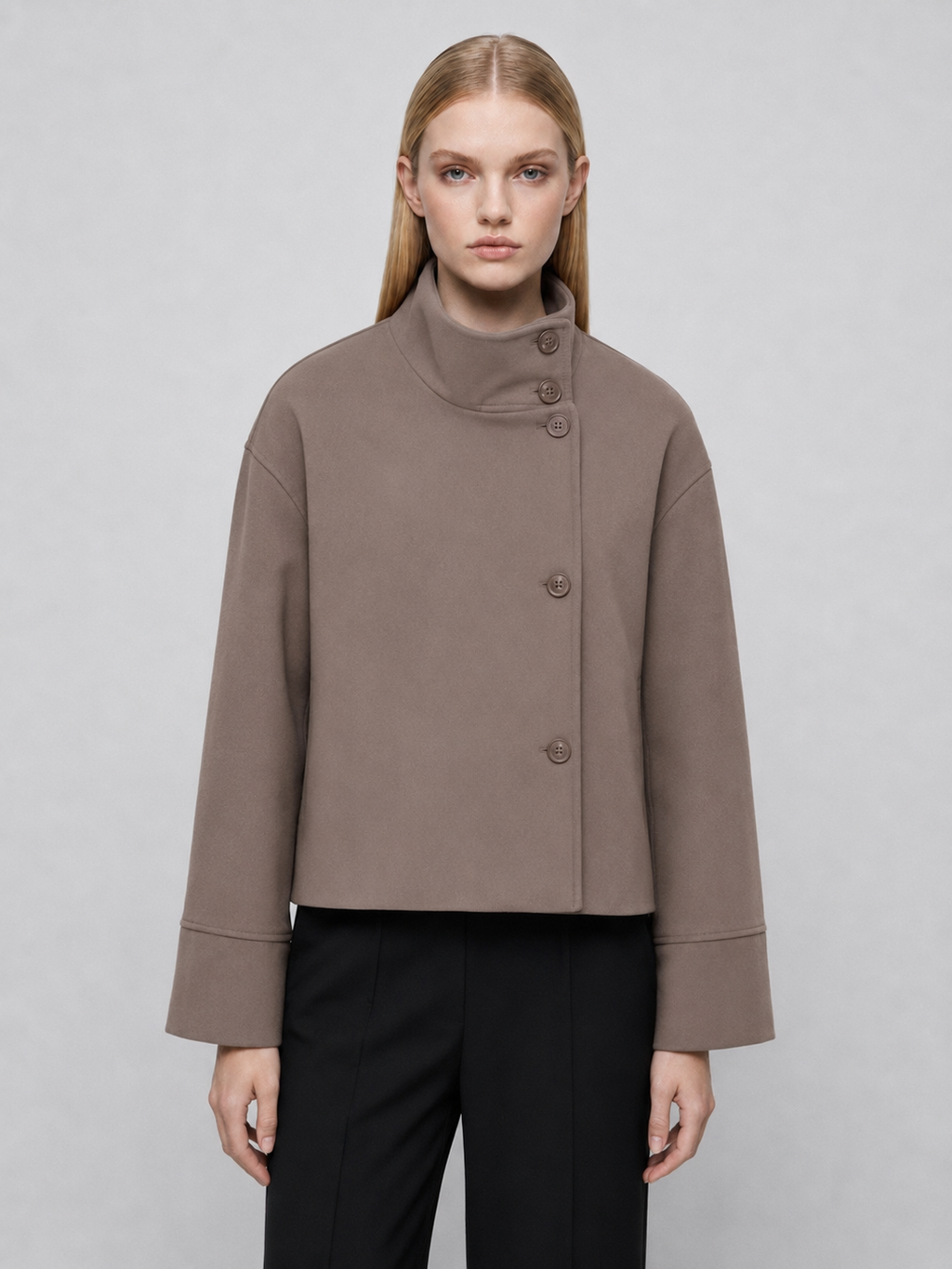 Women's Cropped Boxy Funnel-Neck Jacket