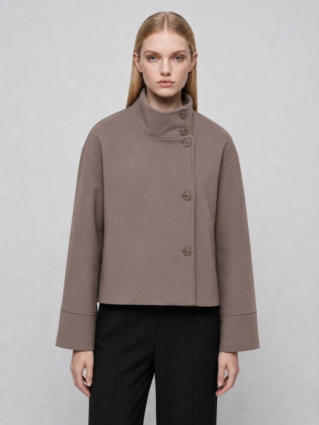 Women's Cropped Boxy Funnel-Neck Jacket