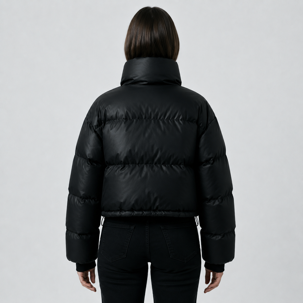 Women's Cropped Funnel-Neck Winter Puffer Jacket