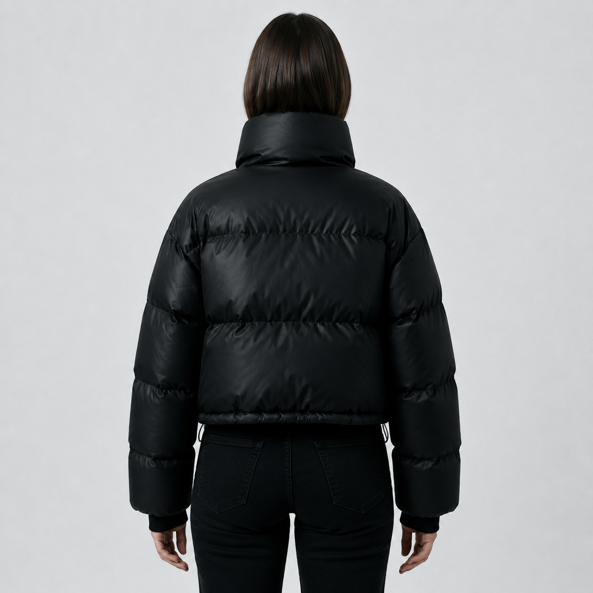 Women's Cropped Funnel-Neck Winter Puffer Jacket
