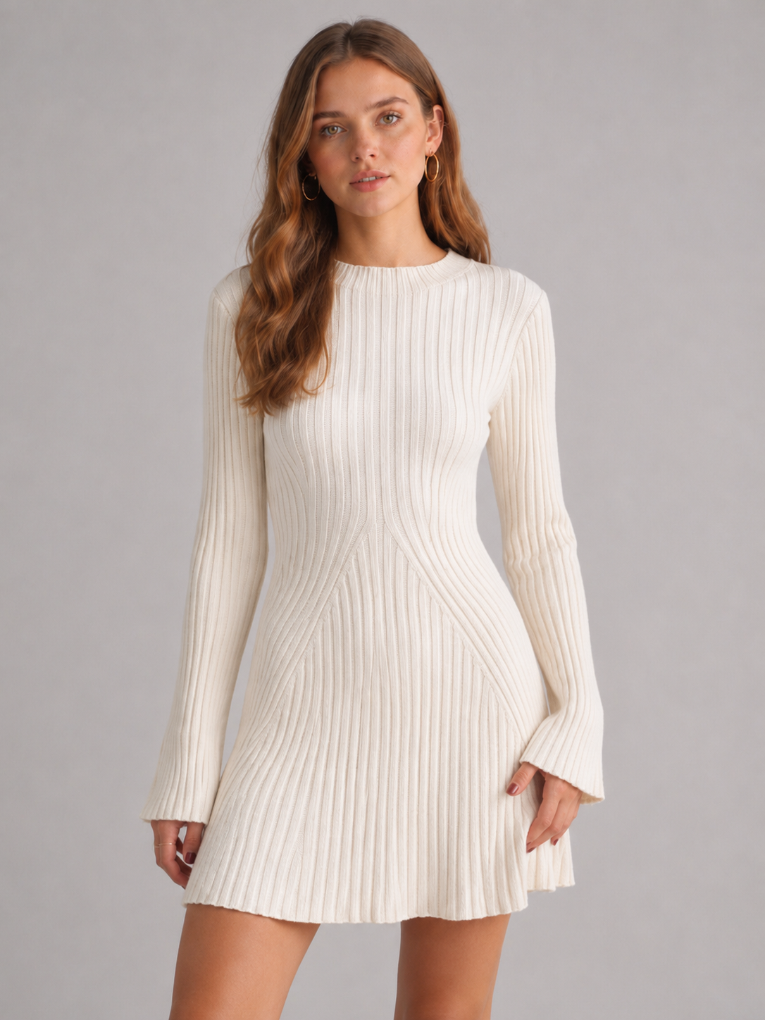 Women's White Fit-and-Flare Knit Mini Dress