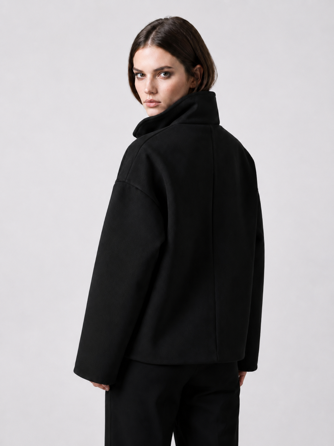 Women's Cropped Double-Breasted Funnel-Neck Jacket