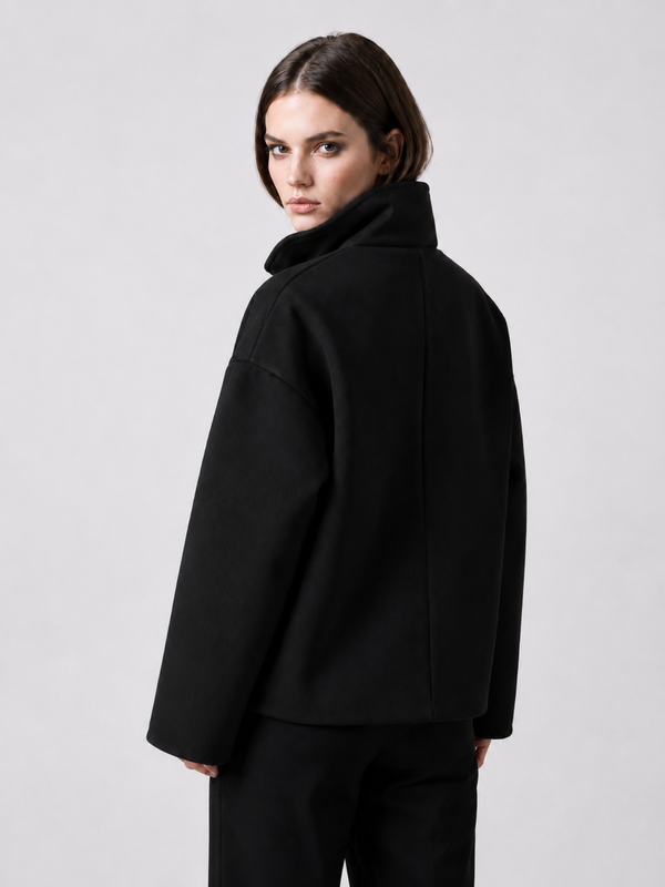 Women's Cropped Double-Breasted Funnel-Neck Jacket
