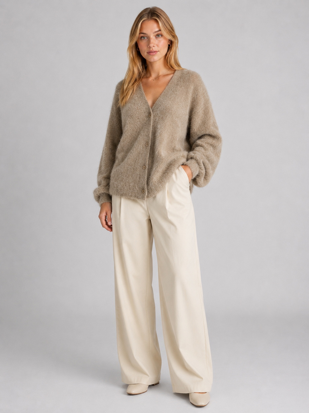 Women's Fluffy V-Neck Cardigan