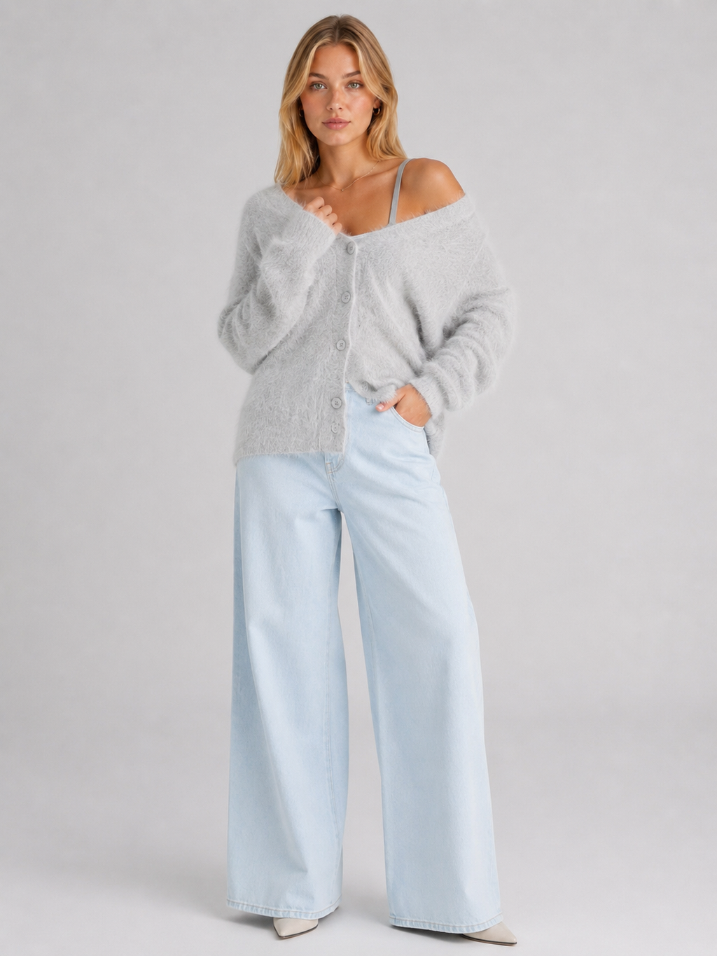 Women's Fluffy V-Neck Cardigan