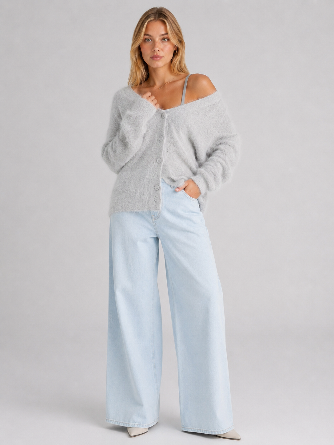Women's Fluffy V-Neck Cardigan