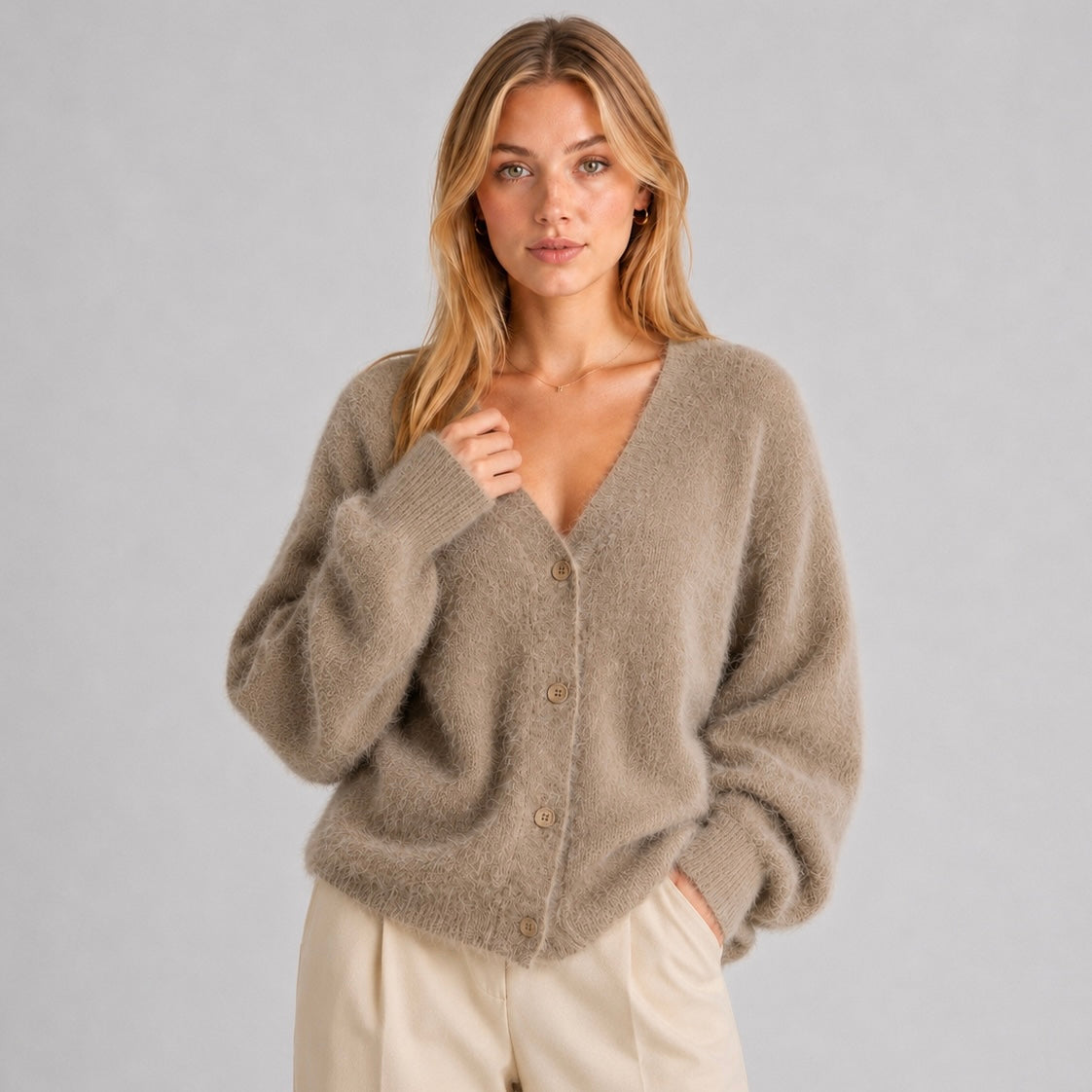 Women's Fluffy V-Neck Cardigan