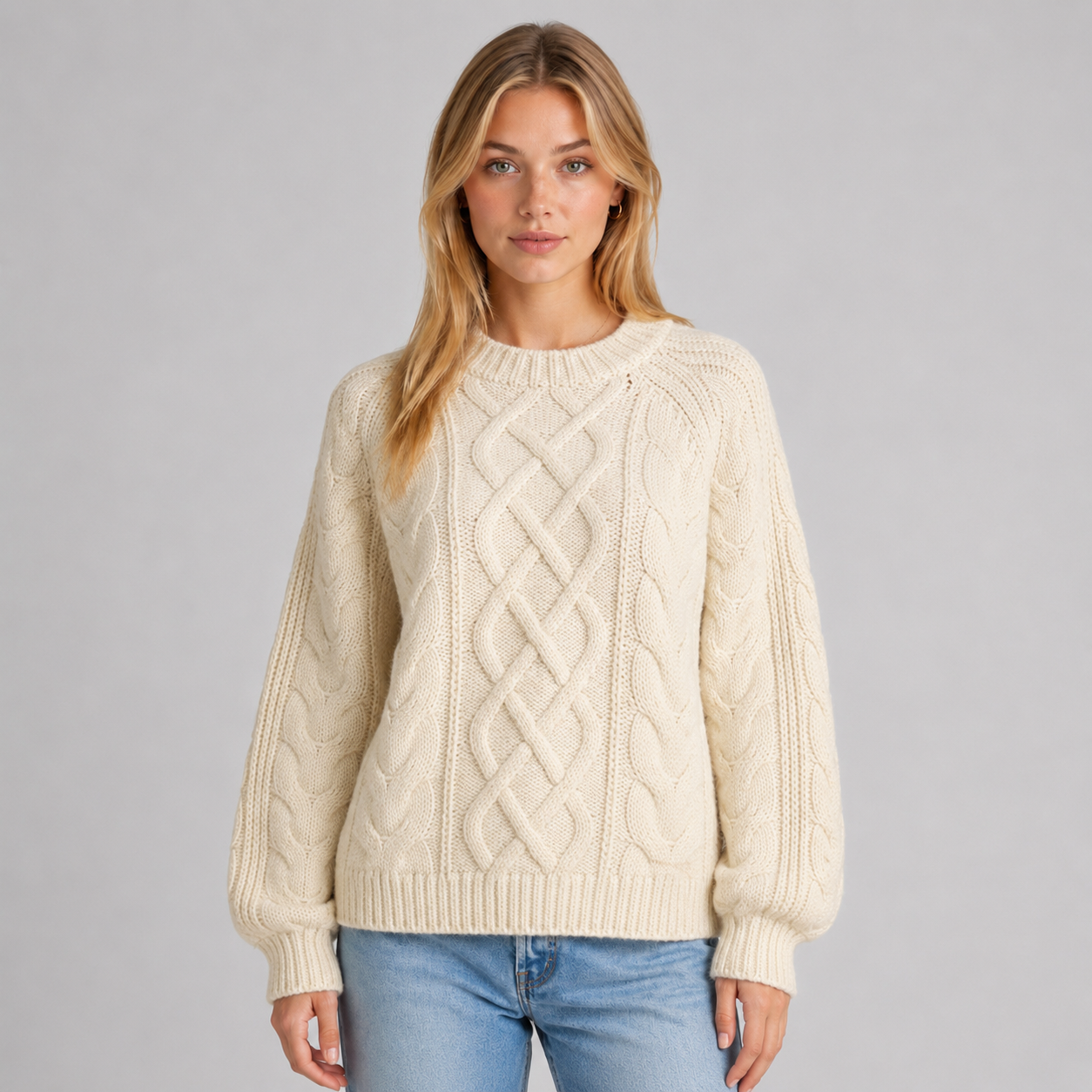 Women's Cream Chunky Cable Knit Jumper
